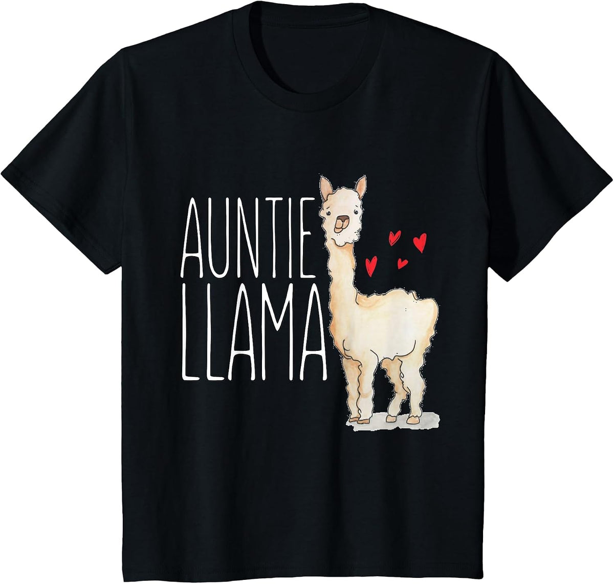 Auntie Llama T-Shirt Funny Matching Family Tribe Hearts T-Shirt - Black