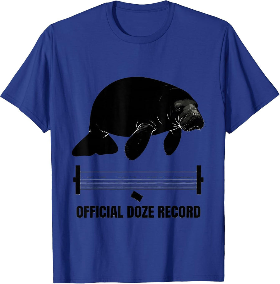 Official Doze Record Funny Manatee Sea Cow Wildlife Humor T-Shirt - Royal Blue