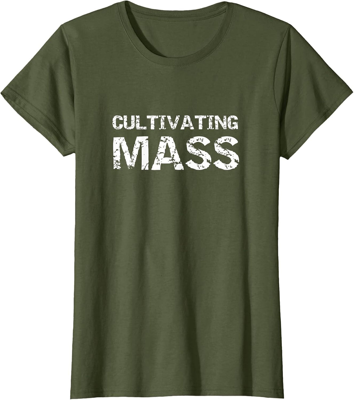 Cultivating Mass, Funny Gains Weightlifting Gym Design T-Shirt - Olive Green