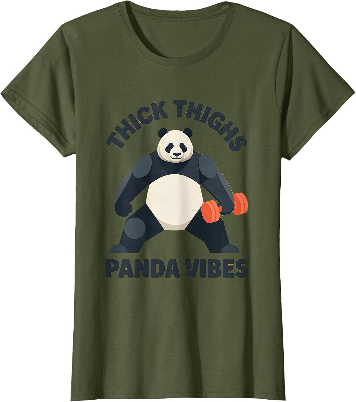 Women's Thick Thighs Panda Vibes Iron Panda Fitness T-Shirt - Olive Green