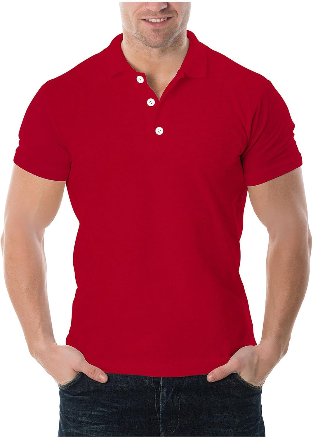 Mens Golf Shirts Short Sleeve Classic Fit Stretch Solid T-Shirts Collared Tees - Red