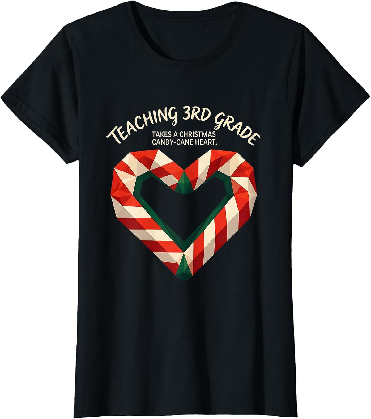 Teaching 3rd Grade Takes A Christmas Candy-Cane Heart T-Shirt - Black