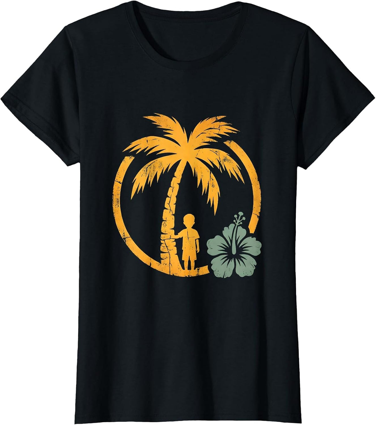 Boy Climbing Coconut Palm Tree Hawaiian T-Shirt - Black