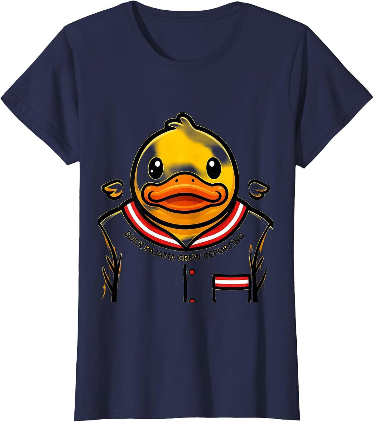 Women's Duck Pajama Crew Reporting Costume Duck Lover Christmas T-Shirt - Navy Blue