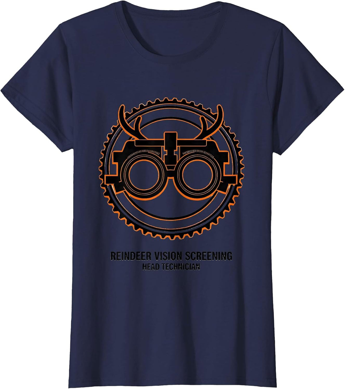 Women's Reindeer Vision Screening, Head Technician Optometrist T-Shirt - Navy Blue