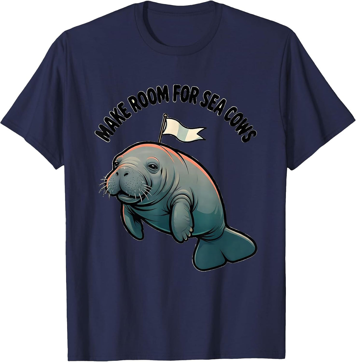Make Room For Sea Cows Cartoon Manatee Sea Animal Lover T-Shirt - Navy Blue