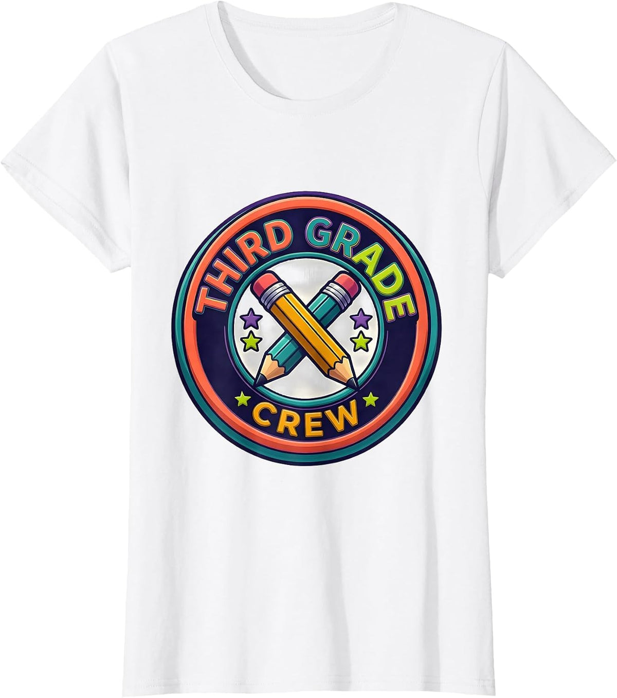 Women's Third Grade Crew Colorful Back To School Student Teacher T-Shirt - White