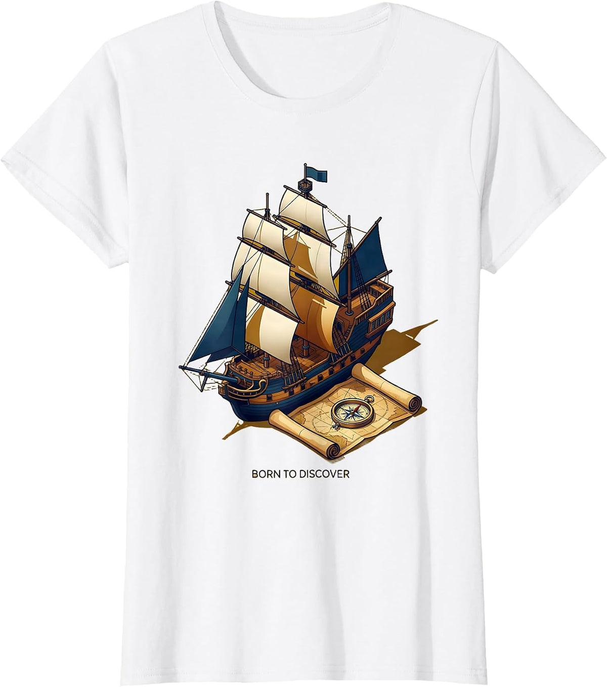Women's Born to Discover Columbus Day Explorer Design T-Shirt - White