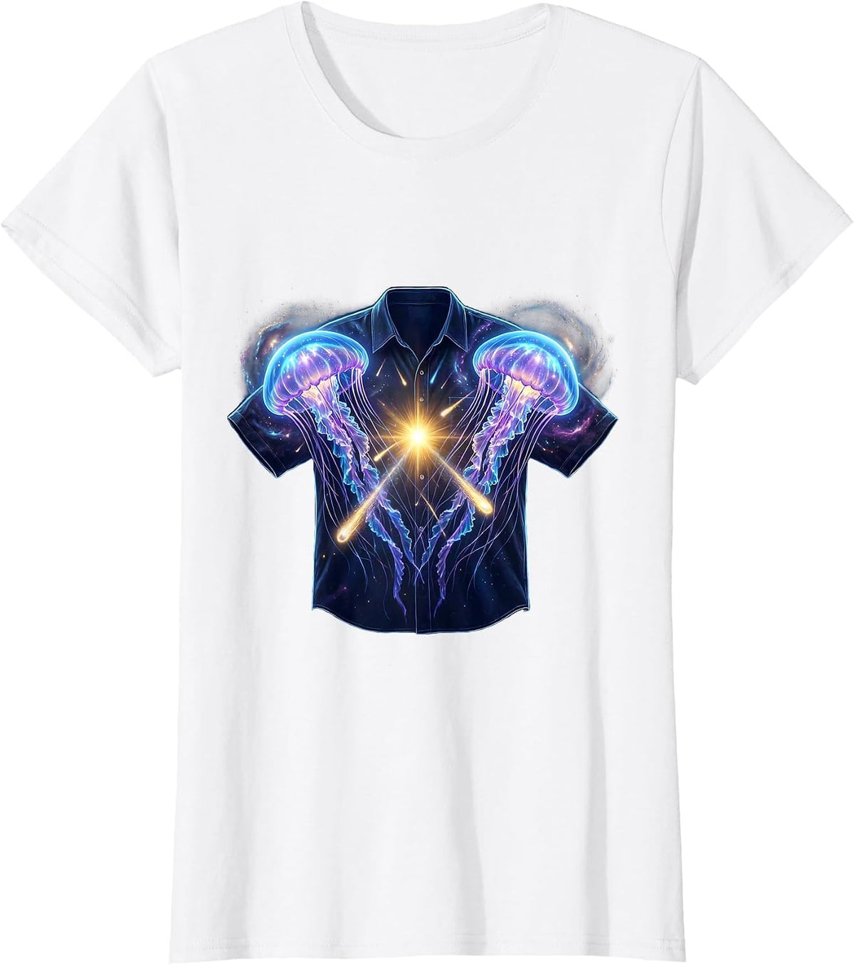 Women's Celestial Jellyfish Cosmic Matching Halloween Couple T-Shirt - White