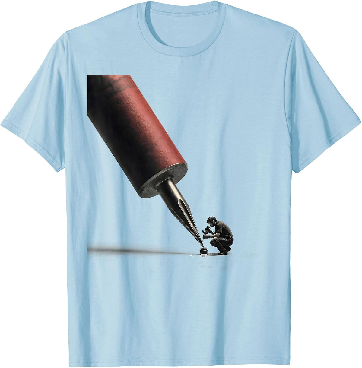Men's Oversized Tattoo Needle Cartridge Minimalist Tattoo Artist T-Shirt - Baby Blue