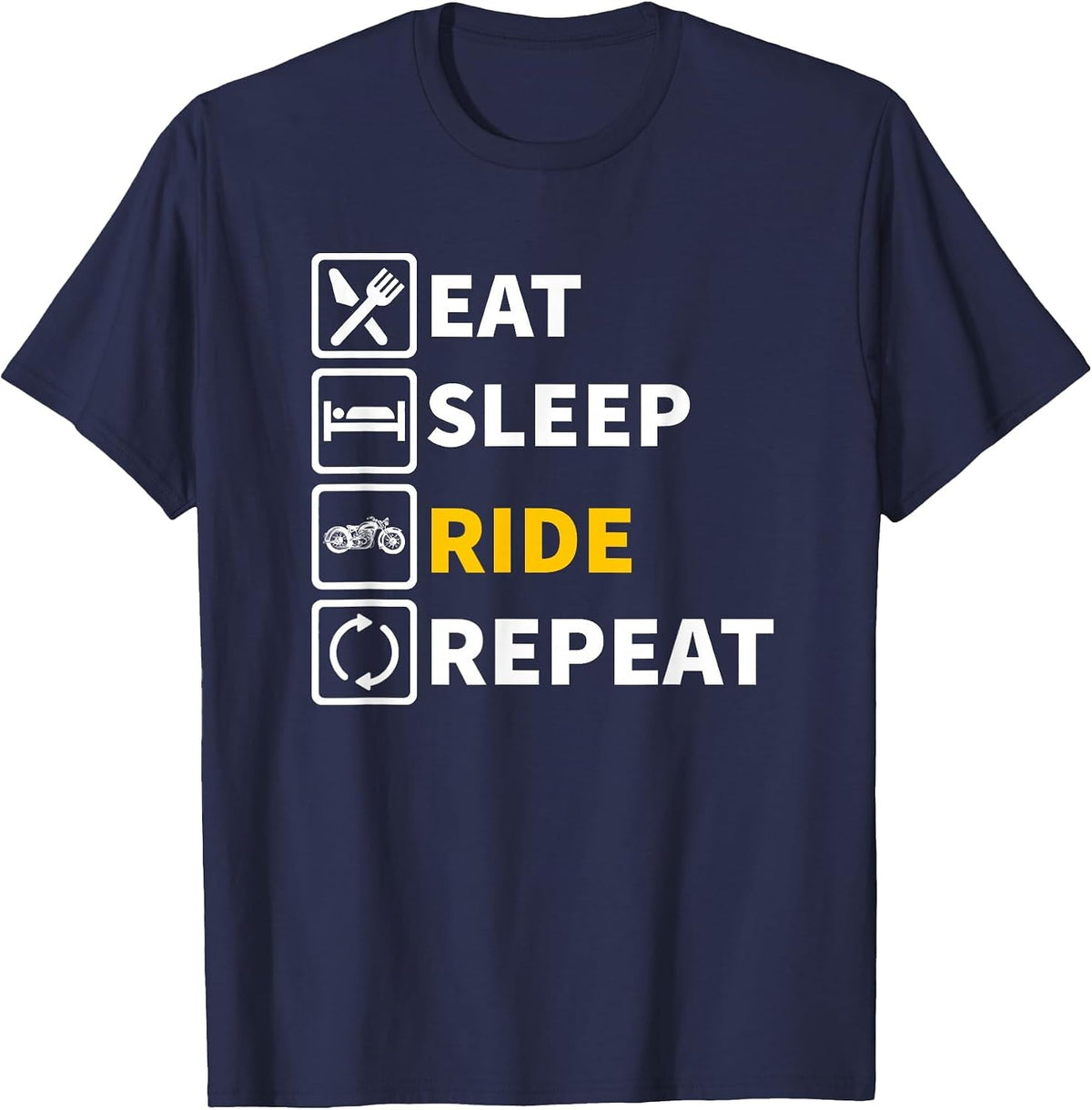 Eat Sleep Ride Motorcycle T-Shirt T-Shirt - Navy Blue