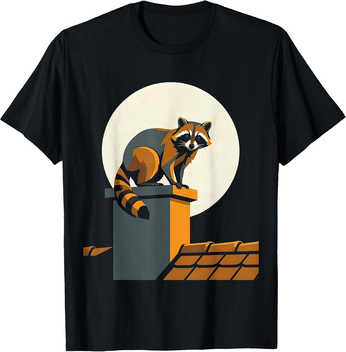 Men's Raccoon on Moonlit Rooftop Graphic Tee T-Shirt - Black