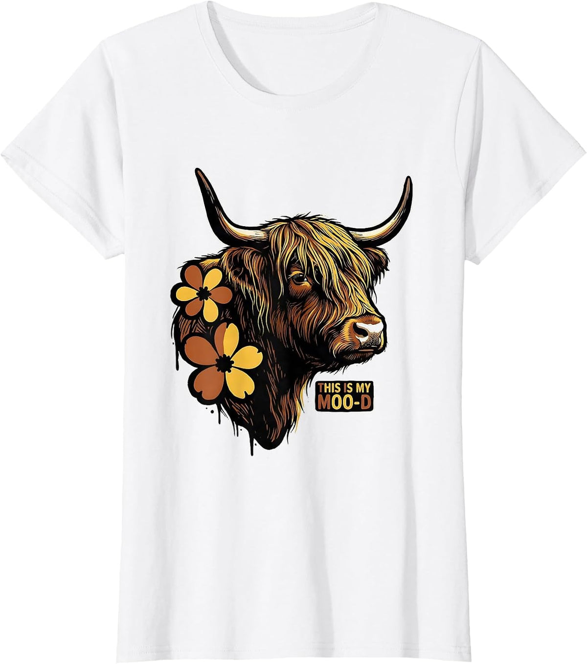 This Is My Moo-d Funny Highland Cow Farm Humor Flower Lover T-Shirt - White