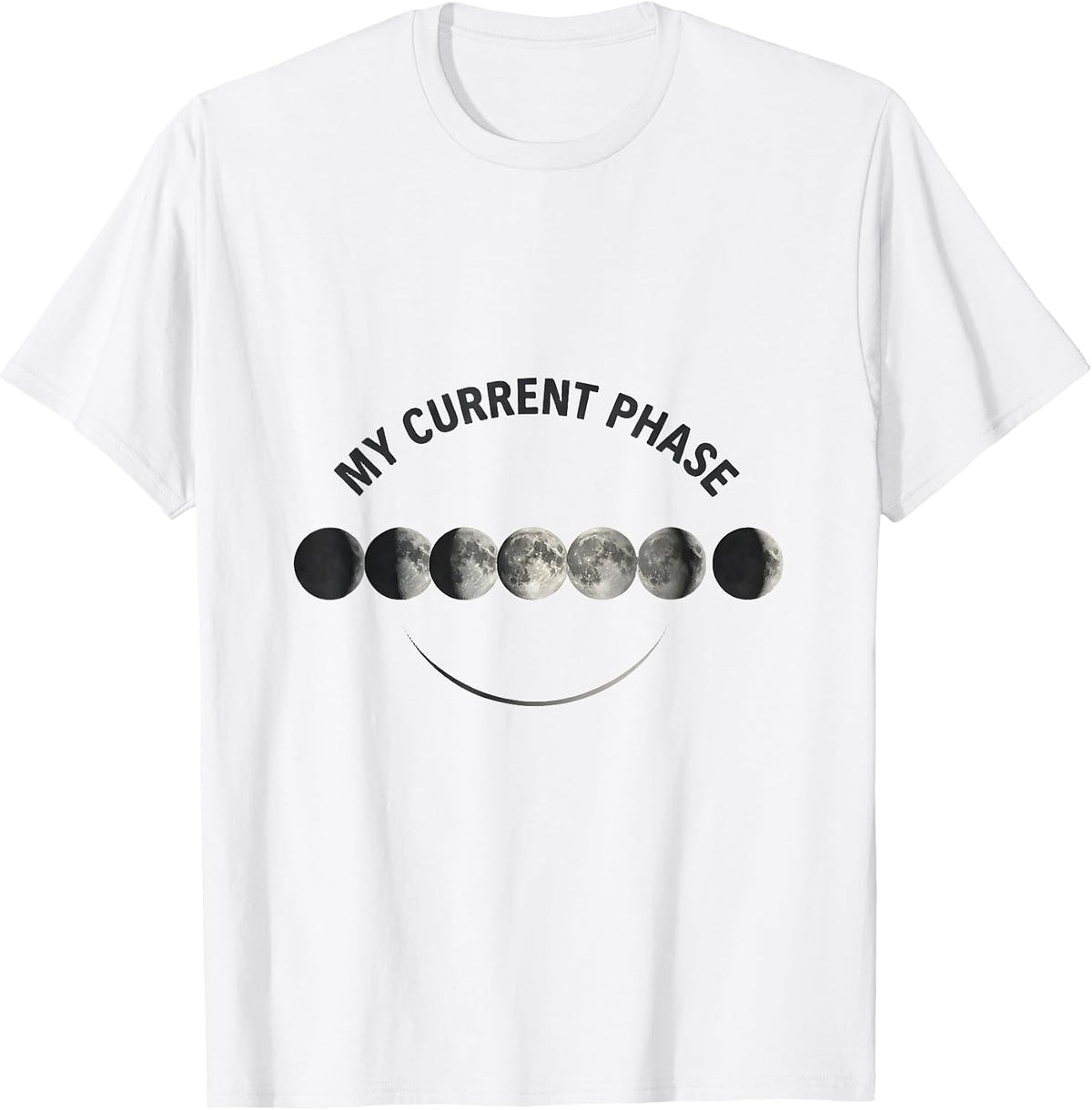 Men's My Current Phase Monochromatic Moon Phase Astronomy T-Shirt - White