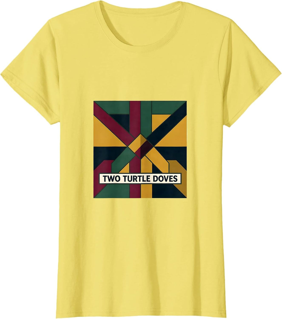 Women's Two Turtle Doves Quilt Block Patchwork Christmas Carol Song T-Shirt - Lemon Yellow