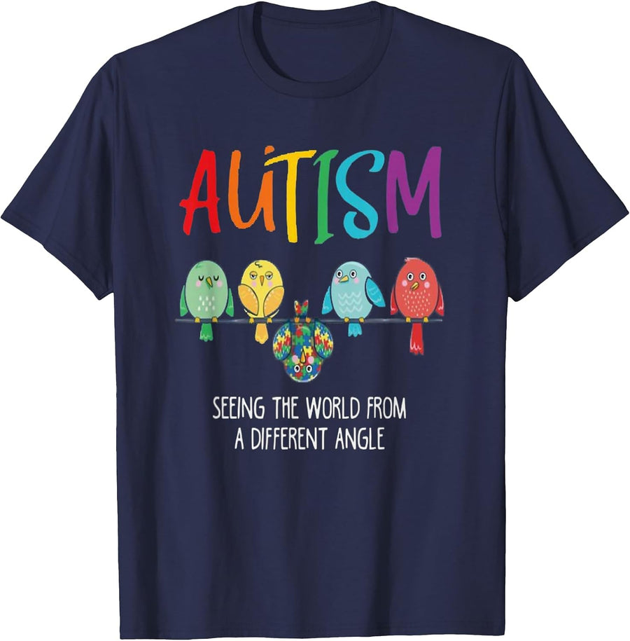 Autism Awareness Cute Owl Color Puzzles Autism T-Shirt Kids T-Shirt - Navy Blue