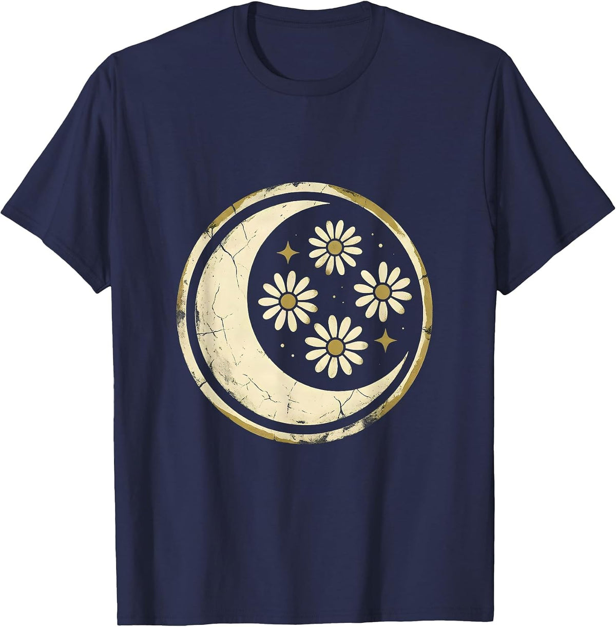 Virgo Wildflower Meadow Botanical Astrology Design T-Shirt - Navy Blue