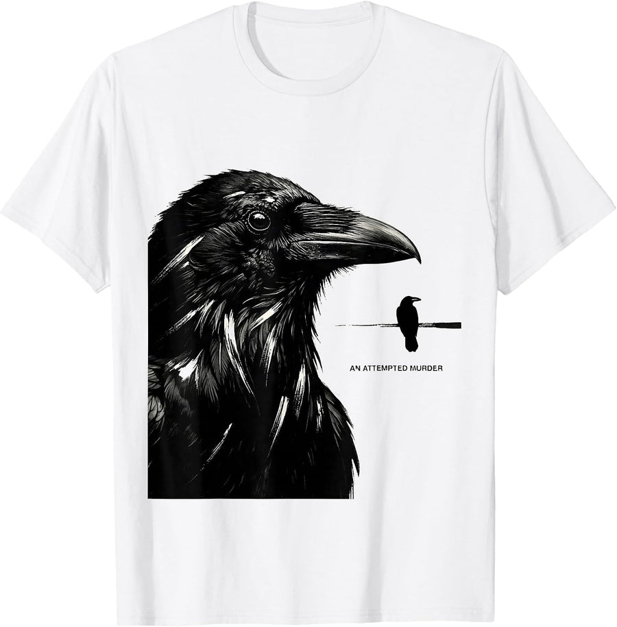 Men's An Attempted Murder Minimalist Crow Lover Dark Humor T-Shirt - White