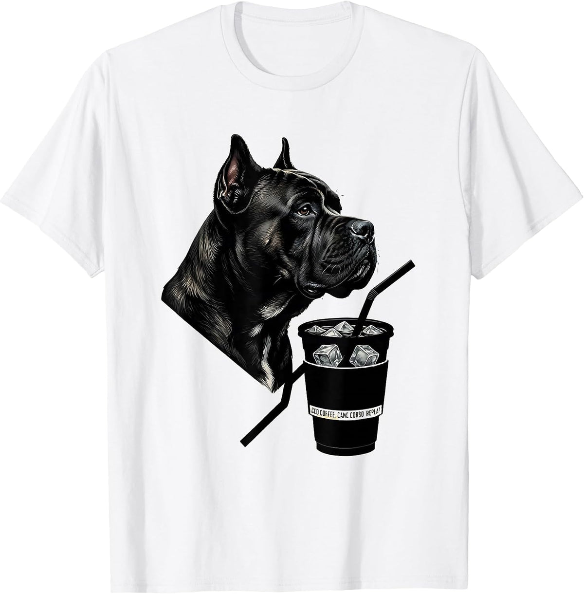 Men's Iced Coffee Cane Corso Repeat Funny Dog Lover Humor T-Shirt - White