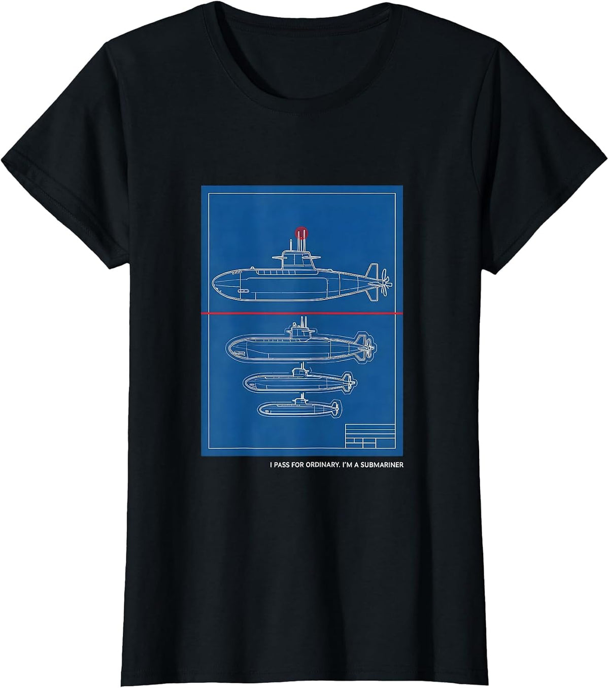 I Pass For Ordinary I'm A Submariner Technical Blueprint T-Shirt - Black