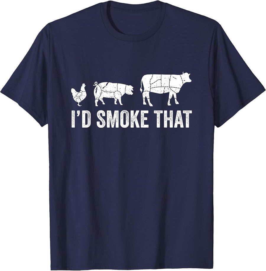 I'd Smoke that Fun BBQ Smoker Chef T-Shirt - Navy Blue