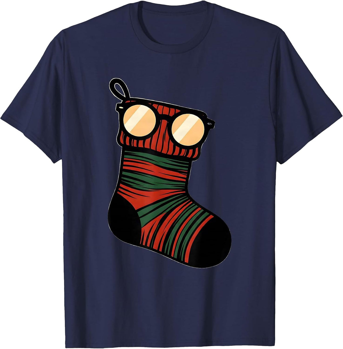 Men's Spectacle Frame Stocking Christmas Optometrist Eye-Care T-Shirt - Navy Blue