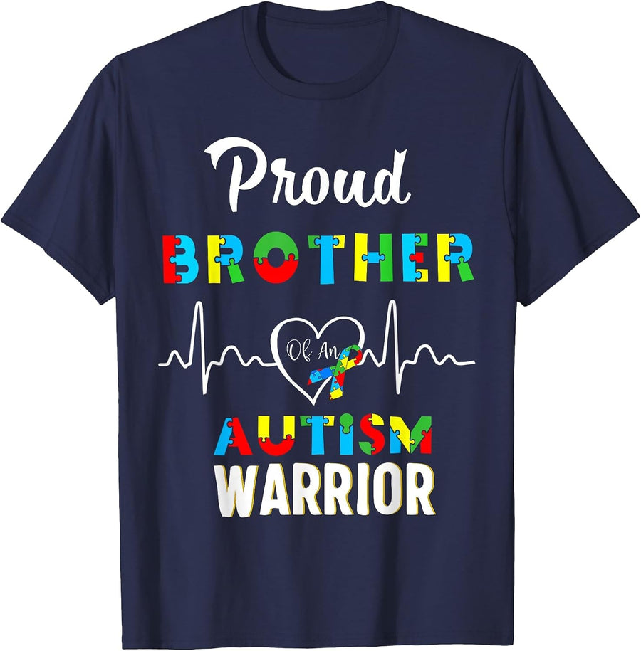 Proud Autism Brother Autism Awareness Matching Family T-Shirt - Navy Blue