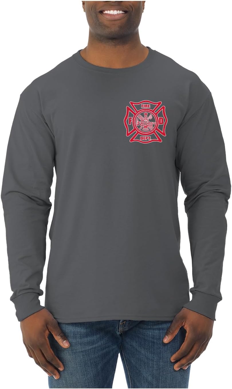 Retired Firefighter Fire Dept FD Classic Hook Ladder First Responders Mens Long Sleeve Shirt - Charcoal