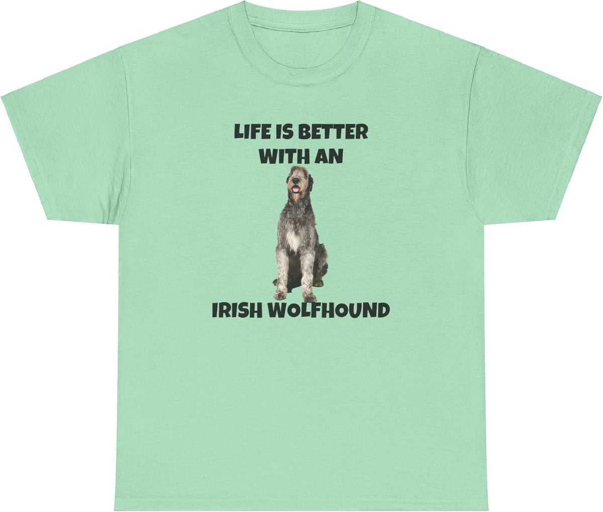 Irish Wolfhound, Life is Better with an Irish Wolfhound, Unisex Heavy Cotton Tee - Mint Green