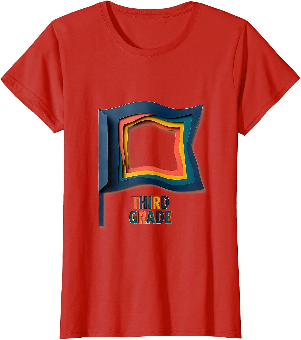 Third Grade Paper Cutout Pennant Back To School Girl Teacher T-Shirt - Red