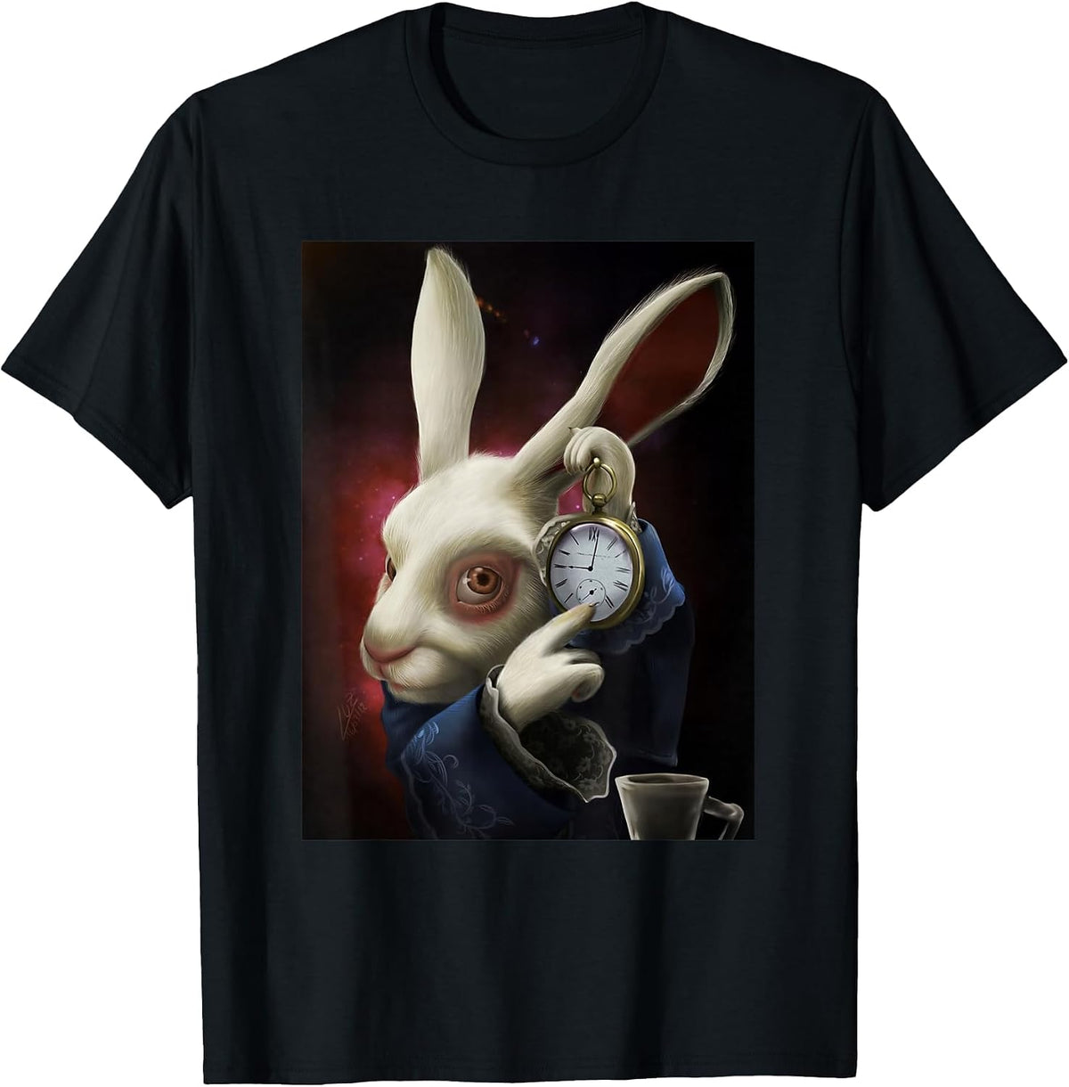 White Rabbit Pointing At Clock Meme T-Shirt - Black
