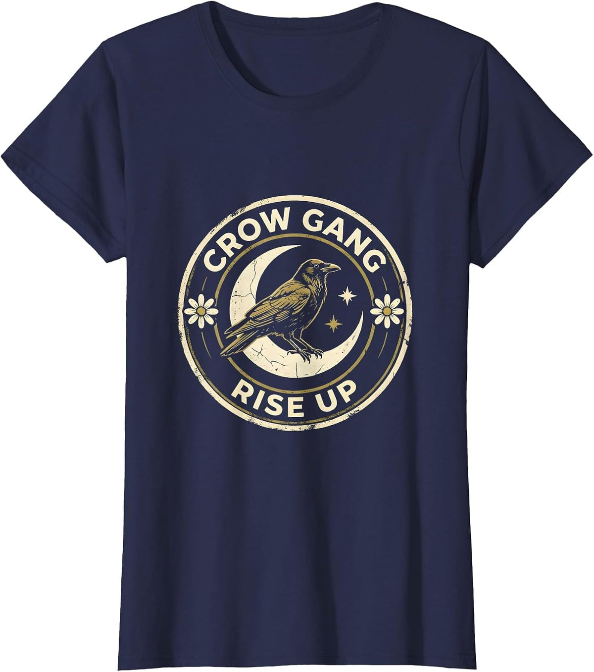 Women's Crow Gang Rise Up Bold Bird Lover Design T-Shirt - Navy Blue