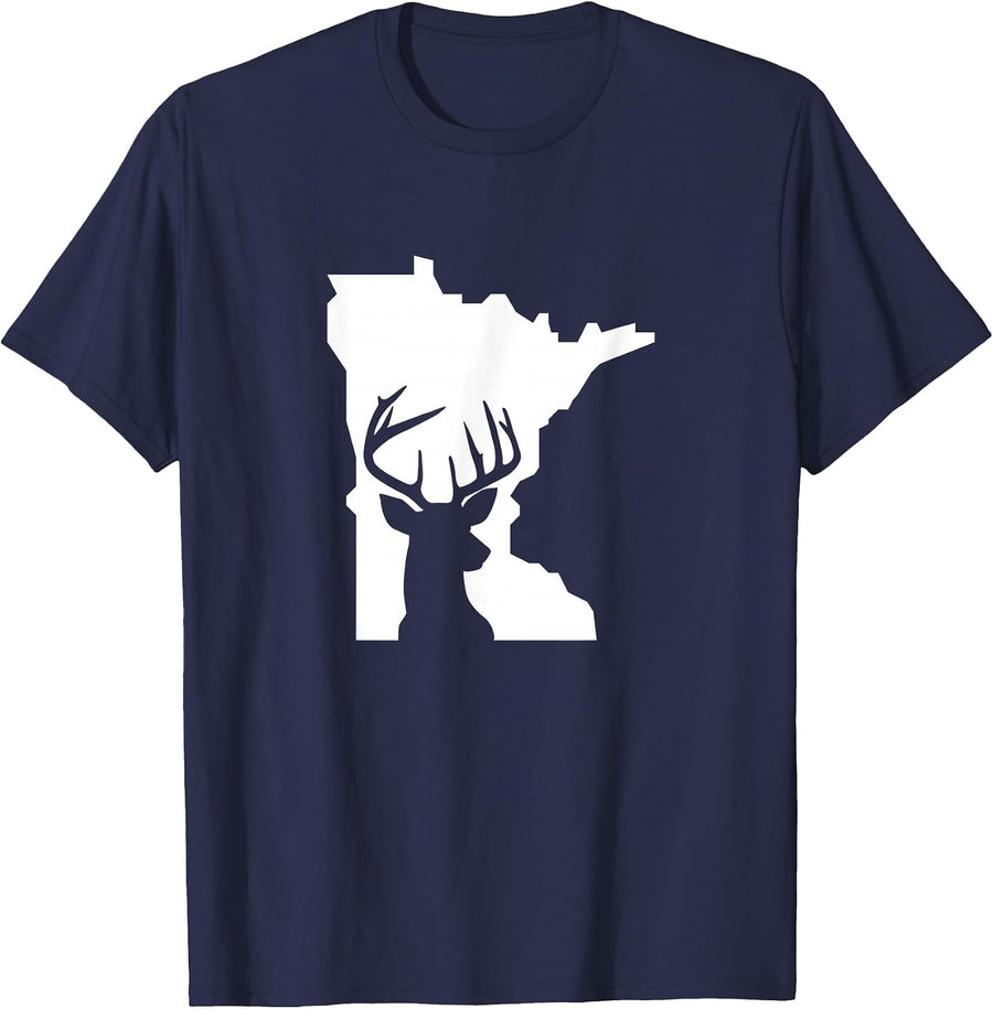 Minnesota Deer Buck Whitetail Deer Midwest Retro Vintage T-Shirt - Navy Blue