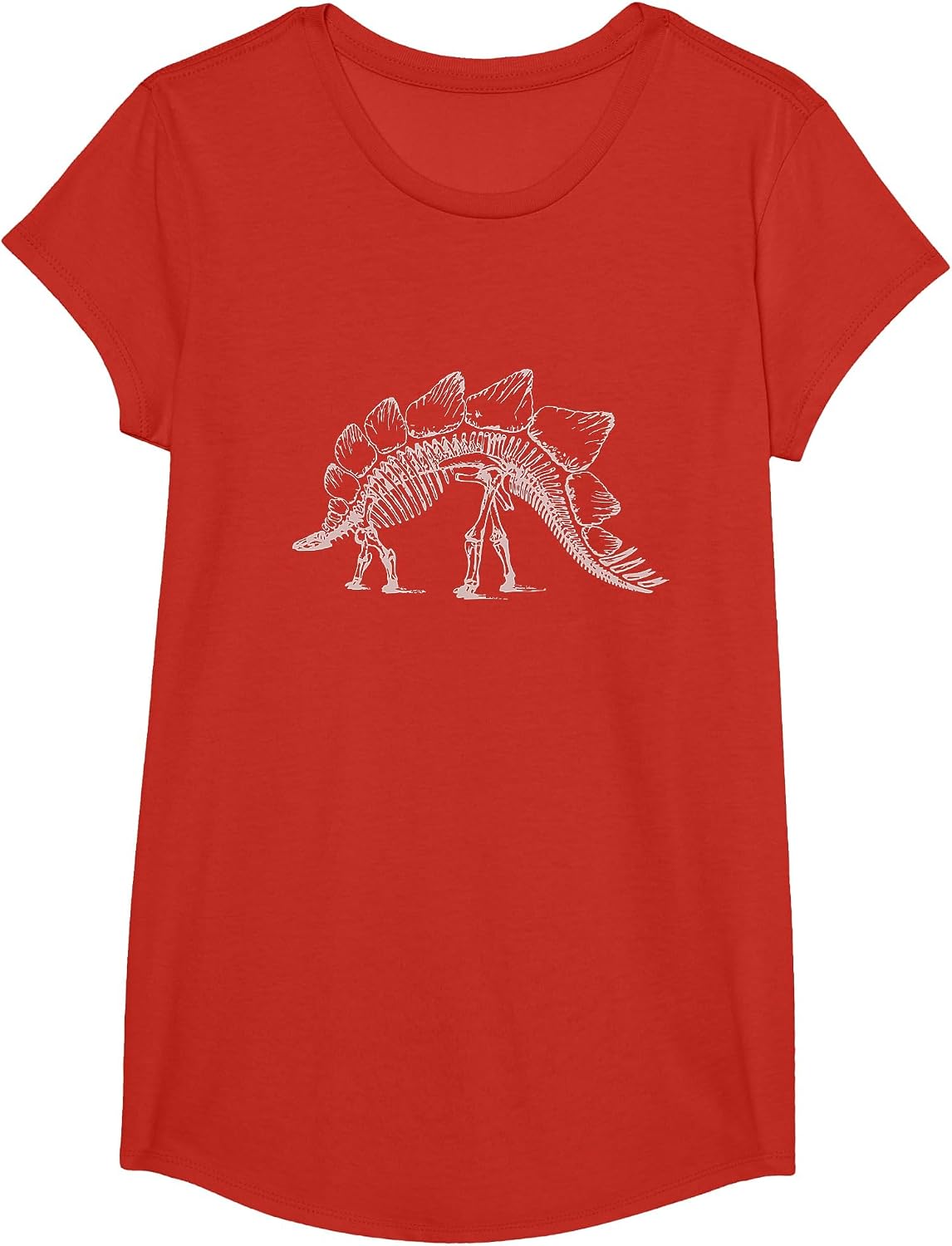Stegosaurus Dinosaur Skeleton T-Shirt Fossil Dino Bones Tee T-Shirt - Girls Red
