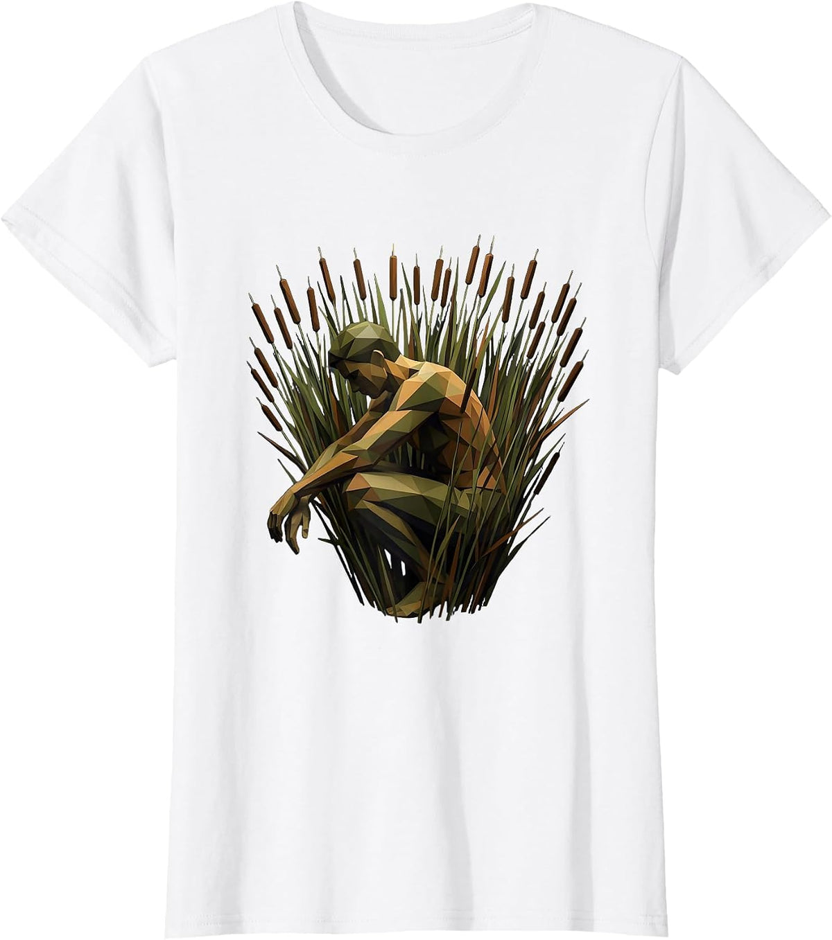 Women's Hunter in Duck Blind Camouflage Illustration T-Shirt - White