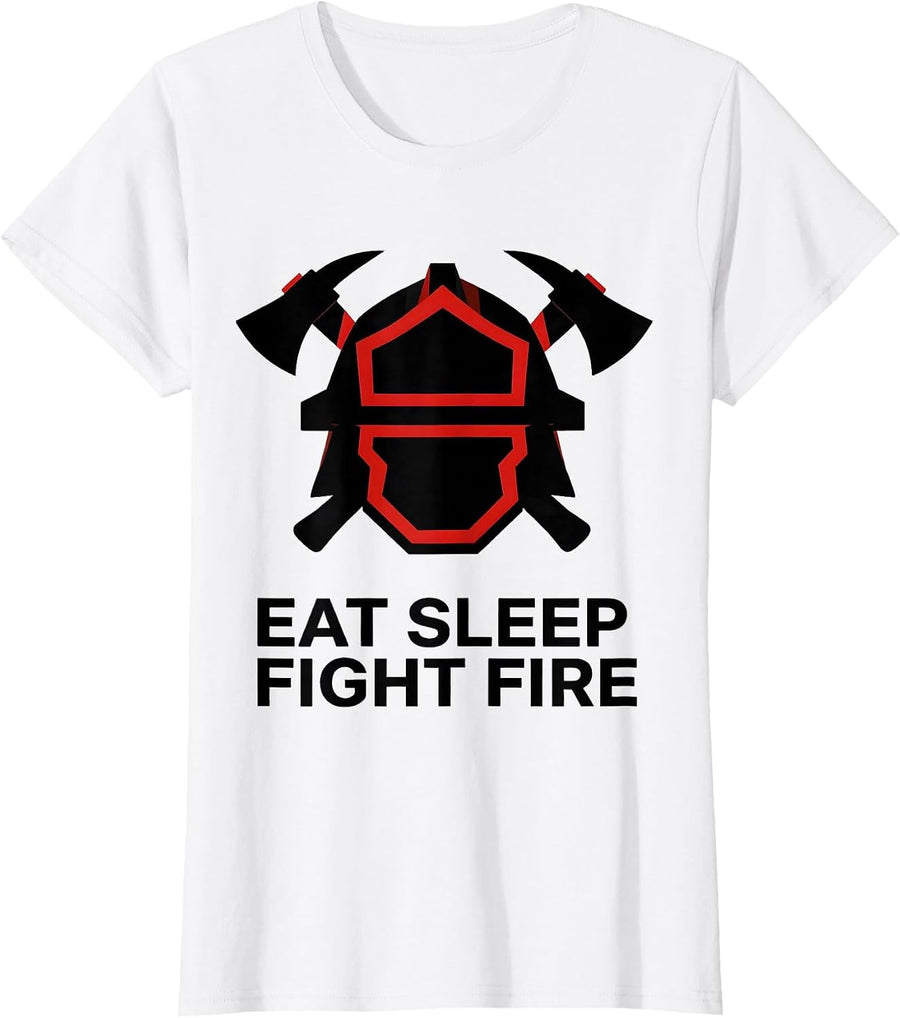 Women's Eat Sleep Fight Fire Firefighter Design T-Shirt - White