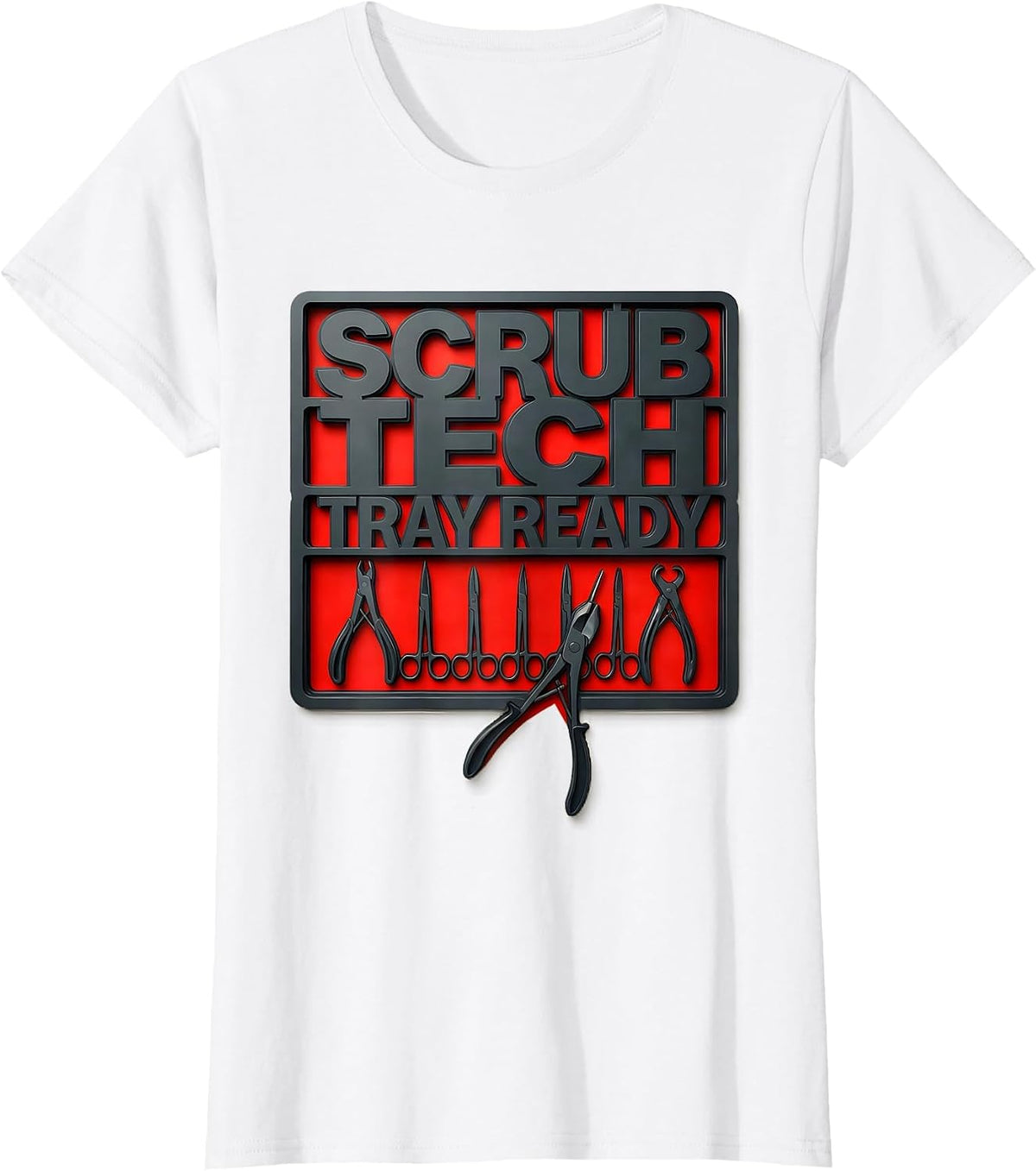 Women's Scrub Tech Tray Ready Stencil Graphic Surgical Tech T-Shirt - White