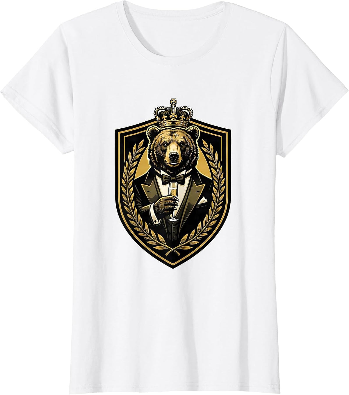 Fancy Bear in Tuxedo Champagne Toast Design T-Shirt - White