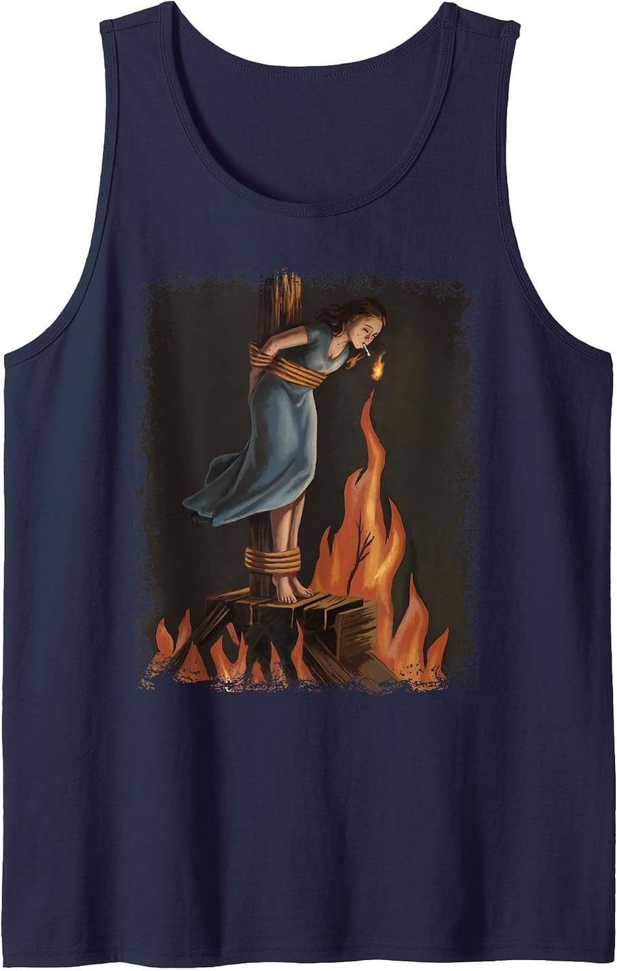 Witch Lighting Cigarette with Flames Occult Unholy Feminist Tank Top - Navy Blue