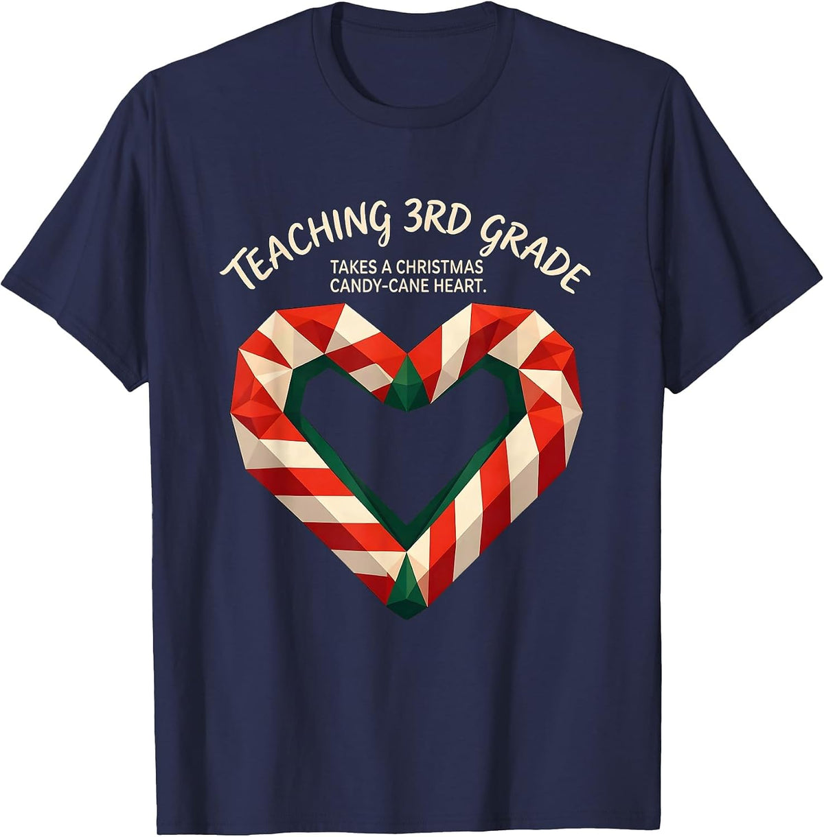 Teaching 3rd Grade Takes A Christmas Candy-Cane Heart T-Shirt - Navy Blue