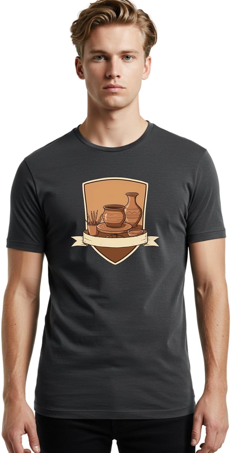 Mens Graphic Printed Cotton T-Shirt Casual Summer Wear Pottery-1 Artwork - Dark Heather