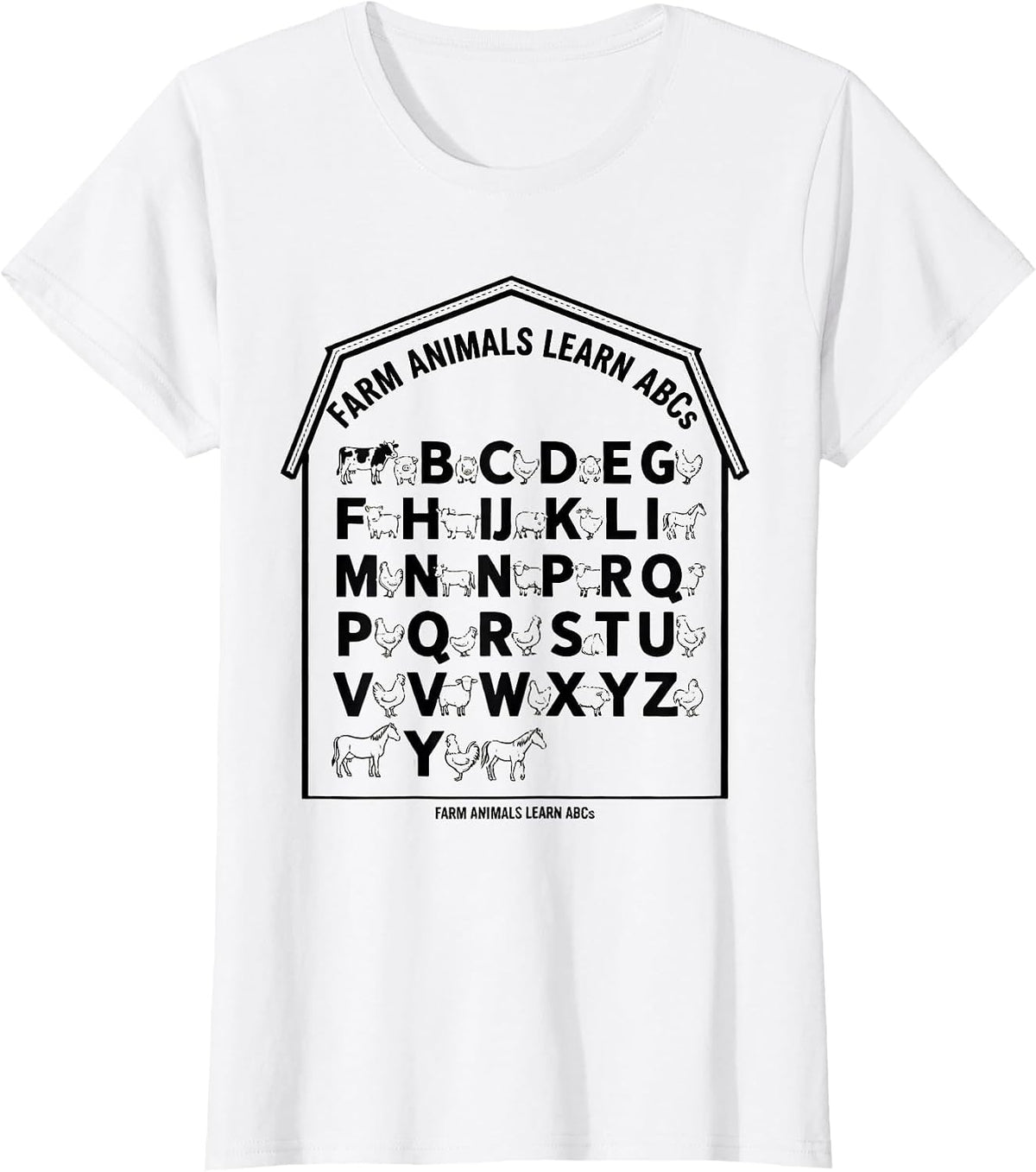 Farm Animals Learn ABCs Line Art Preschool Teacher Gift T-Shirt - White
