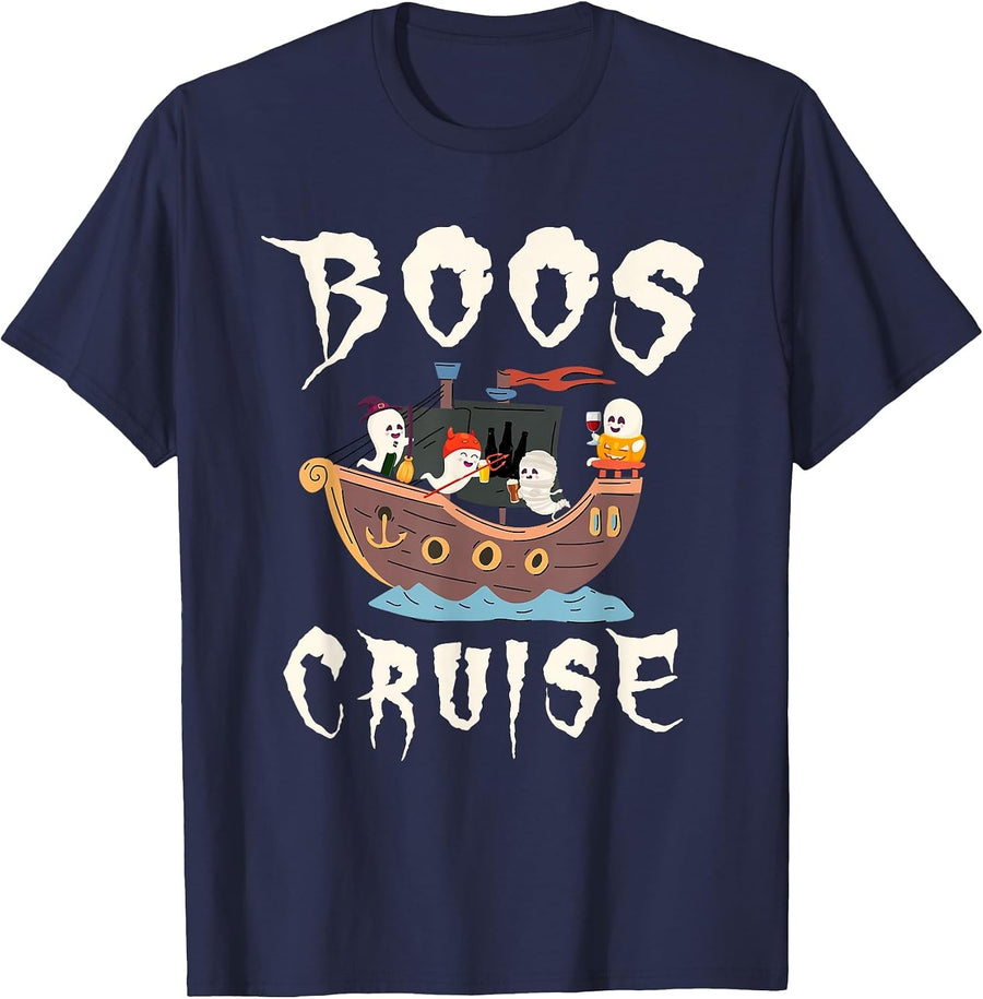Halloween Party Wine Beer Drinking Boos Cruise T-Shirt - Navy Blue