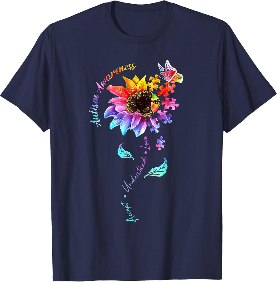 Autism Sunflower T-Shirt - Navy Blue