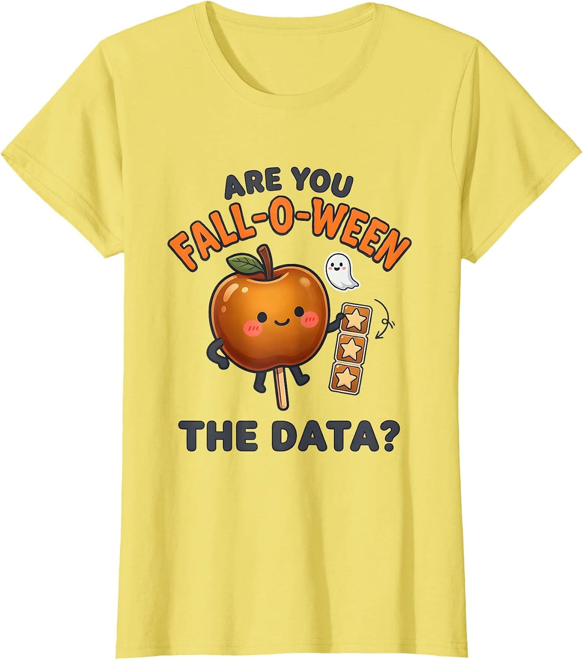 Women's Are You Fall-O-Ween The Data Kawaii Teacher Halloween T-Shirt - Lemon Yellow