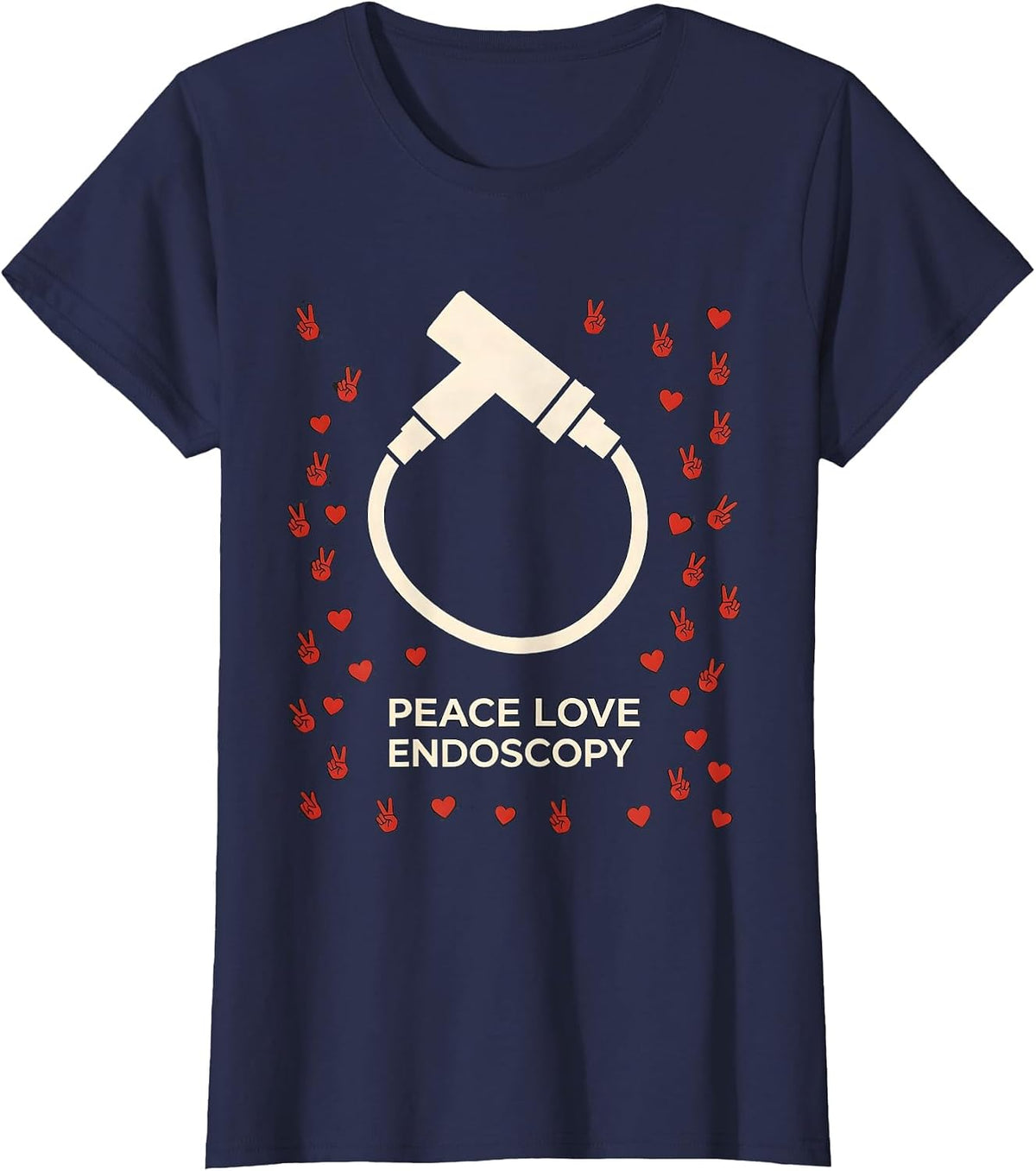Women's Peace Love Endoscopy Funny Surgical Tech Surgeon Gifts T-Shirt - Navy Blue