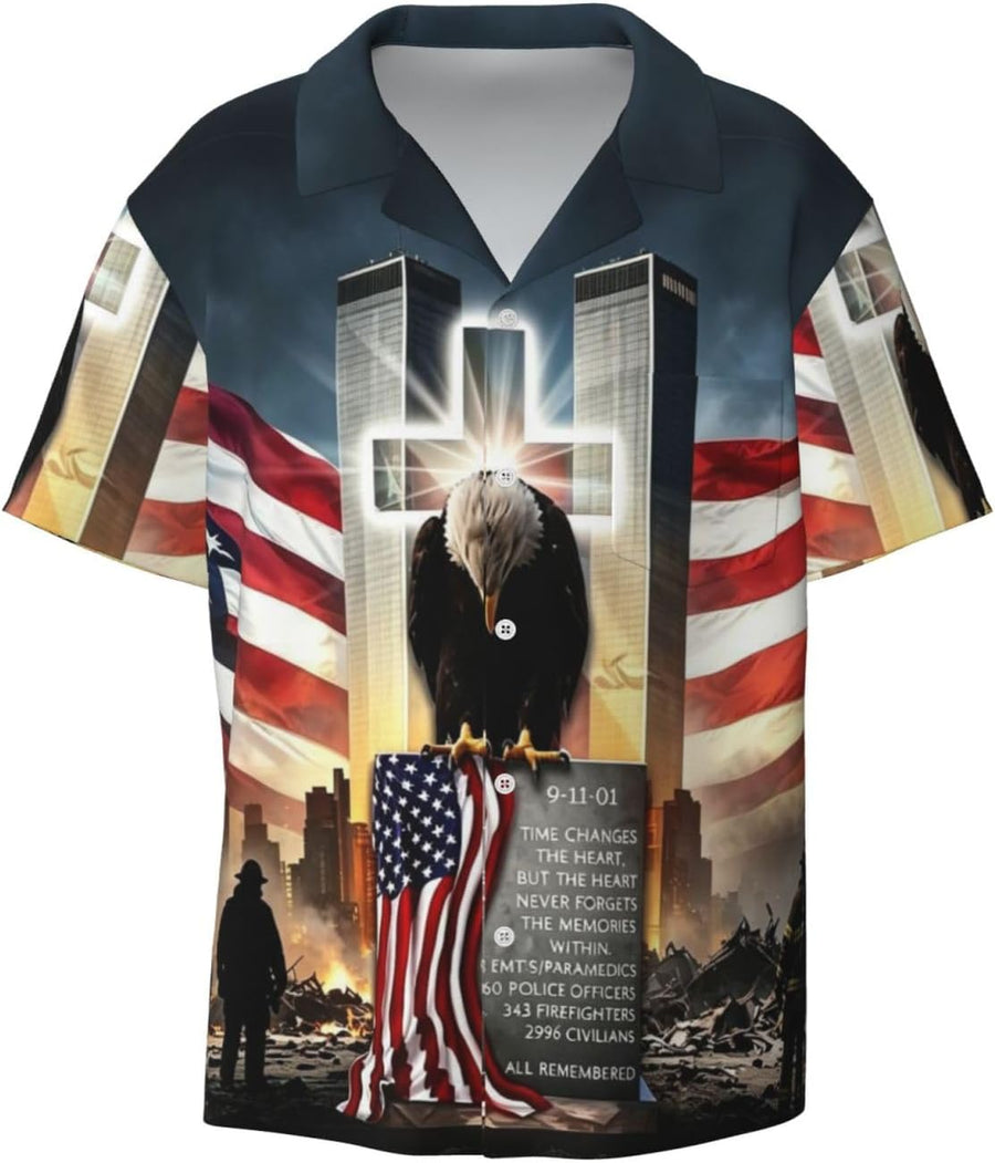 911 Memorial Shirts Never Forget 25th Anniversary 343 Firefighter Mens Hawaiian Tshirt - As Pictured