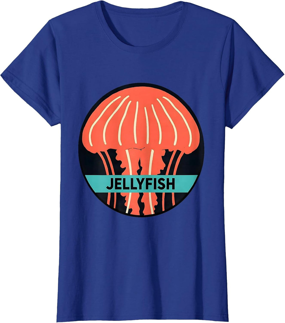 Women's Jellyfish Minimalist Line Art Animal Badge Patch Icon T-Shirt - Royal Blue