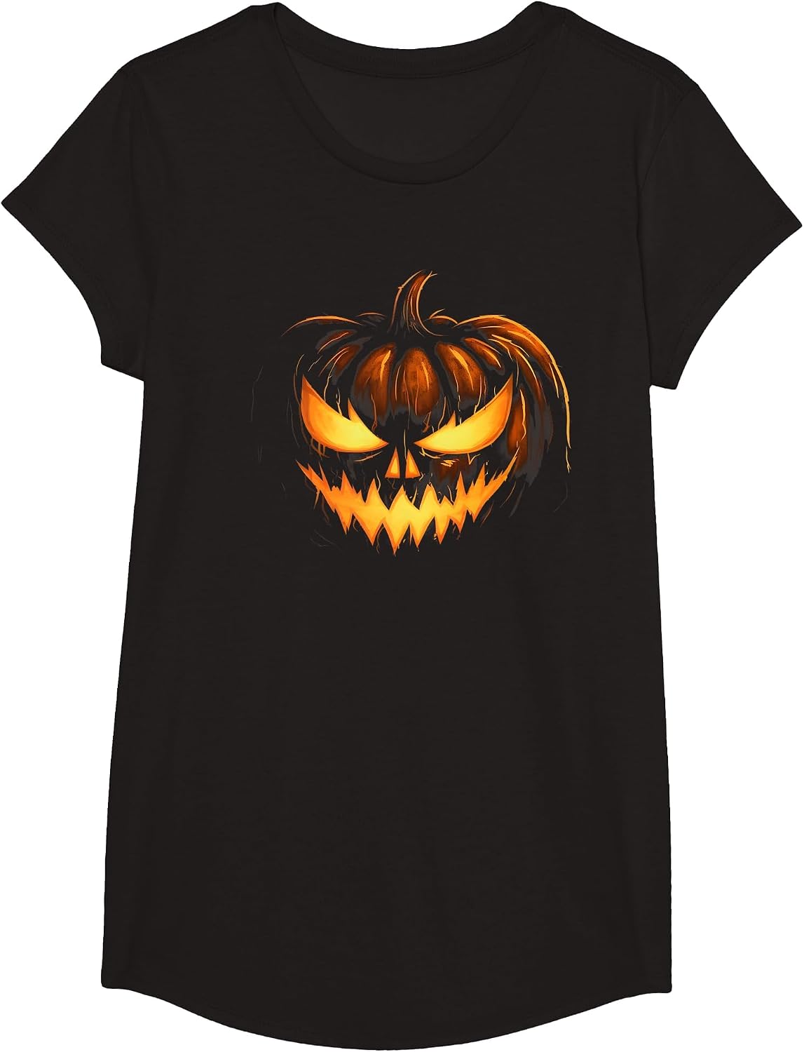 Scary Carved Pumpkin Face Jack O Lantern Halloween Costume T-Shirt - Girls Black