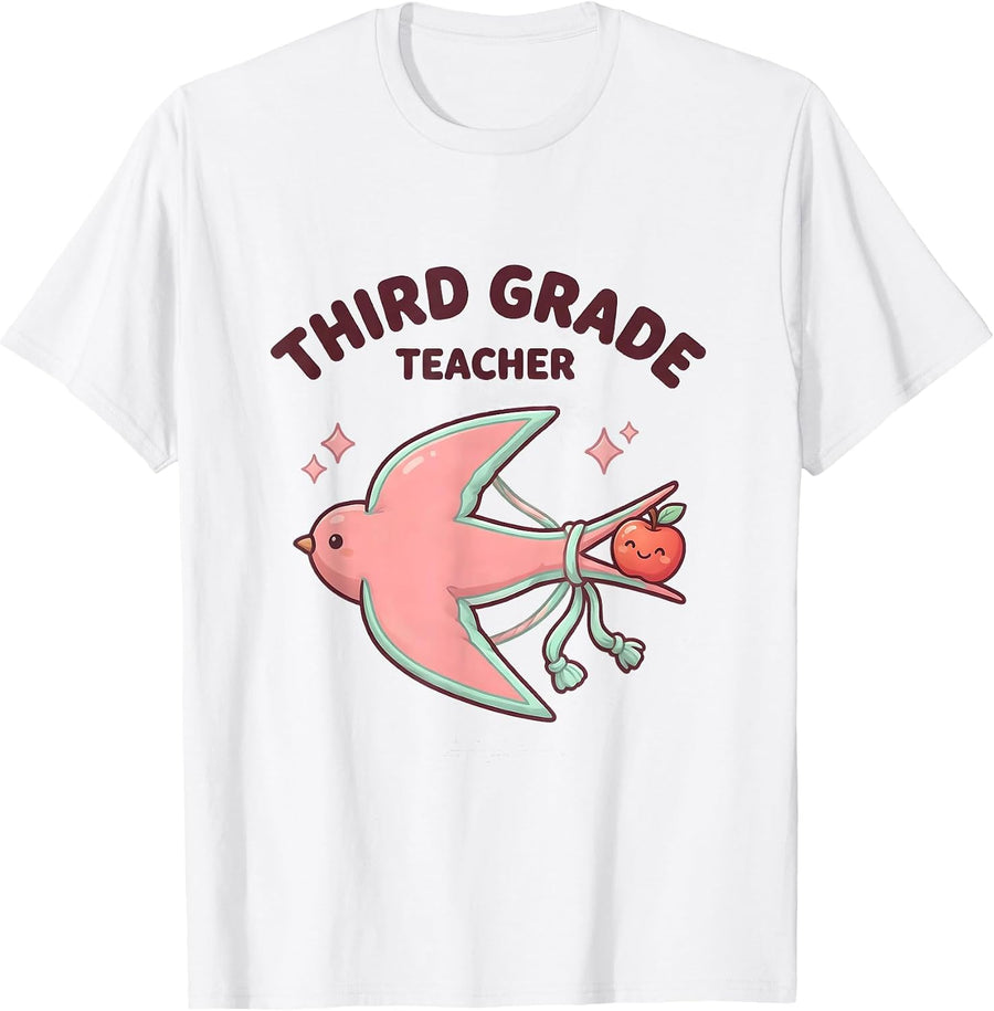 Men's Third Grade Teacher Cute Kawaii Pennant Back To School Girl T-Shirt - White